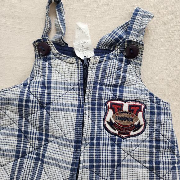 Vintage Football Plaid Quilted Overalls 0-3 months - Picture 2 of 6